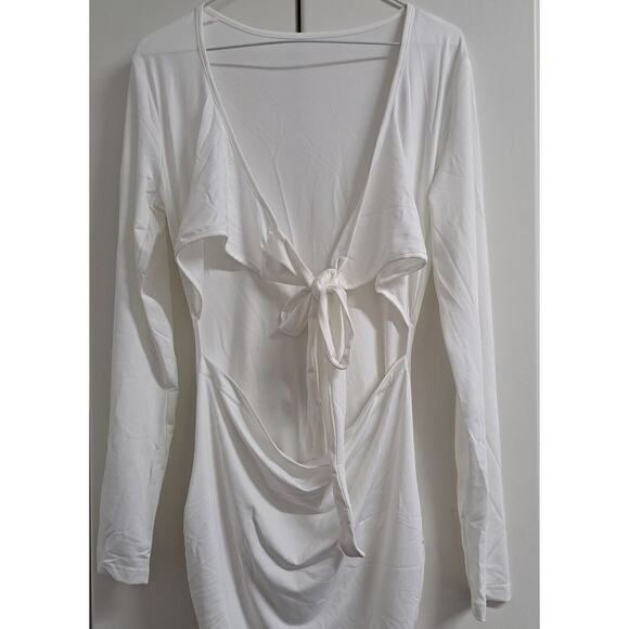 Women's Sexy V Neck Ruched Cutout Long Sleeve Bodycon Club Party Long Dress Sz S - Picture 12 of 15